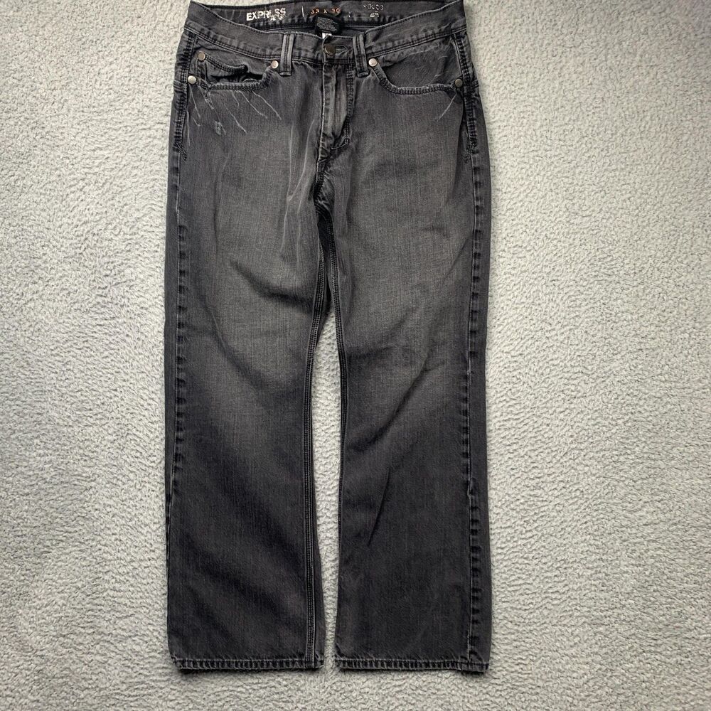 Express Rocco Bootcut Jeans Mens 33 Faded Black Slim Distressed Denim